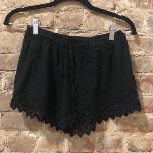 Black Flowy Shorts with Lace Designs